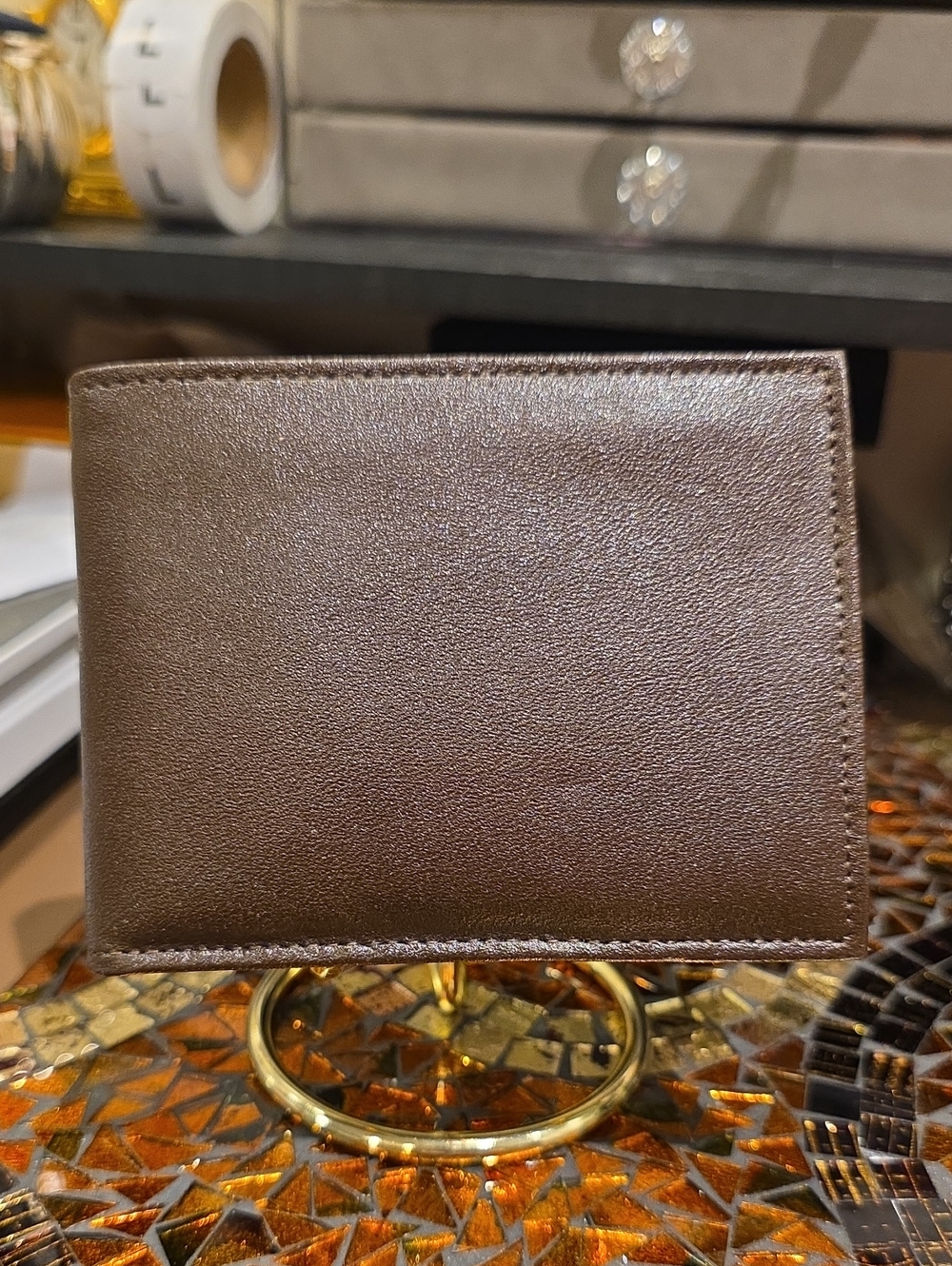 SWANK Brown Leather Bifold Wallet with ID Window